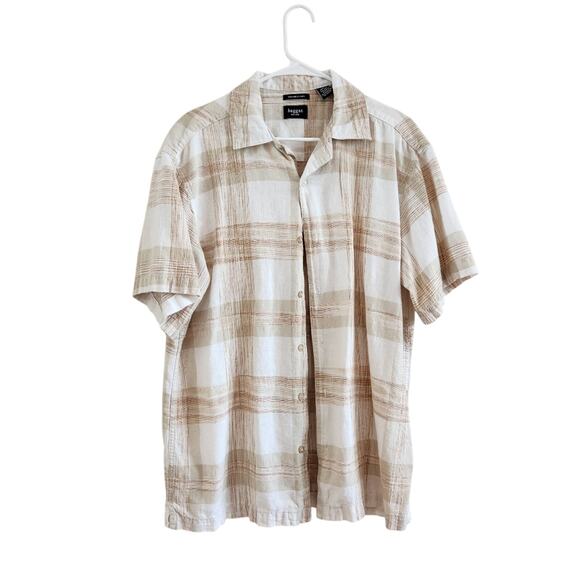 Haggar Men's Casual Tan and White Plaid Button Down Shirt Size Large - Picture 1 of 7
